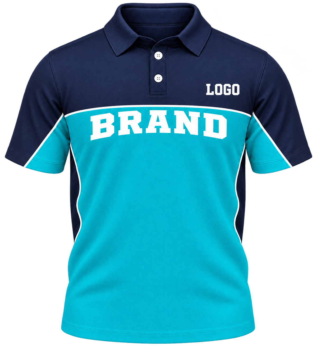 Navy and teal color-block polo with casual collar