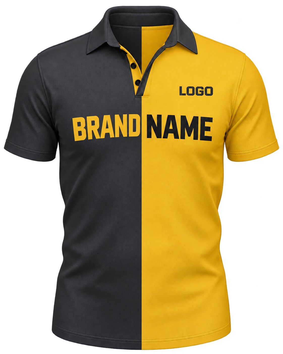 Charcoal and gold split-panel polo with dress collar